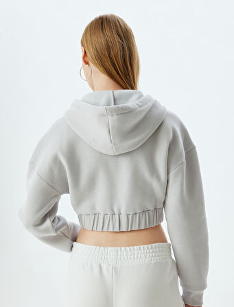Crop Sweatshirt Kapüşonlu Fermuarlı Korse Detaylı Cepli Şardonlu
