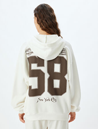 Oversize Sweatshirt Fermuarlı Kapüşonlu Arkası Baskılı Cep Detaylı