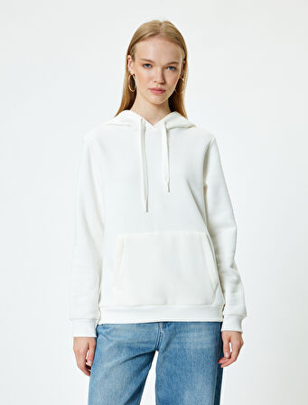 Basic Kapüşonlu Sweatshirt Kanguru Cepli Uzun Kollu