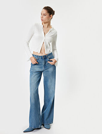 Uzun Kollu Tişört Düğmeli Gömlek Yaka Dokulu Düğmeli Çan Kol Slim Fit