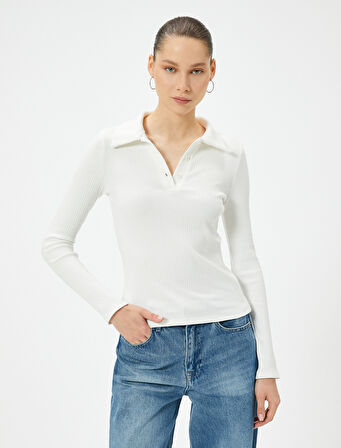 Polo Yaka Tişört Uzun Kollu Düğmeli Kaşkorse Slim Fit Pamuklu