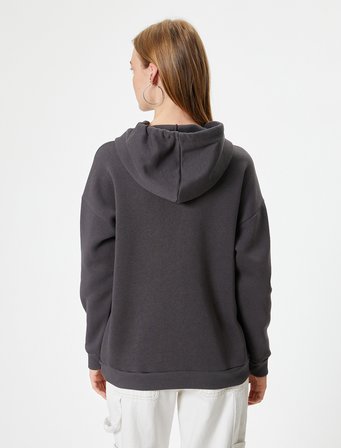 Slogan Baskılı Sweatshirt Kapüşonlu Relax Fit