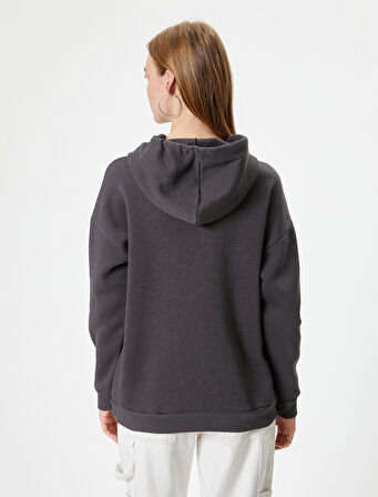 Slogan Baskılı Sweatshirt Kapüşonlu Relax Fit