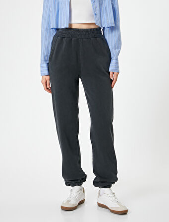 Jogger Eşofman Altı Relax Fit Yıkamalı Beli Lastikli Cepli