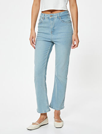 İspanyol Paça Kot Pantolon Crop Slim Fit Standart Bel