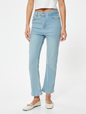 İspanyol Paça Kot Pantolon Crop Slim Fit Standart Bel
