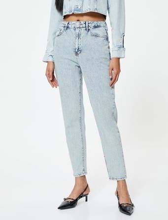 Yüksek Bel Kot Pantolon Crop Düz Paça - Mom Jean