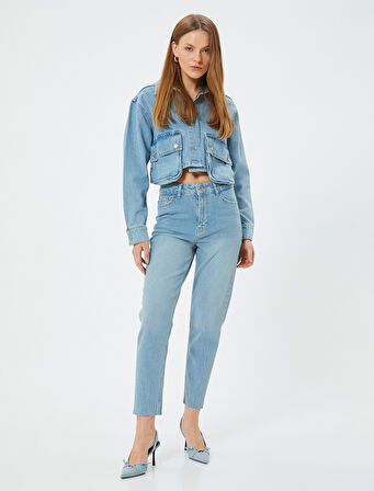 Yüksek Bel Kot Pantolon Slim Fit Düz Paça Pamuklu - Eve Slim Jean