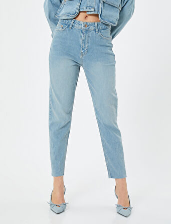 Yüksek Bel Kot Pantolon Slim Fit Düz Paça Pamuklu - Eve Slim Jean