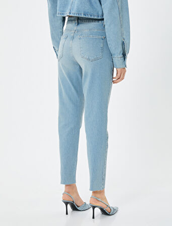 Yüksek Bel Kot Pantolon Slim Fit Düz Paça Pamuklu - Eve Slim Jean
