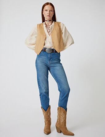 Yüksek Bel Kot Pantolon Düz Paça Slim Fit Pamuklu -  Slim Fit Jean