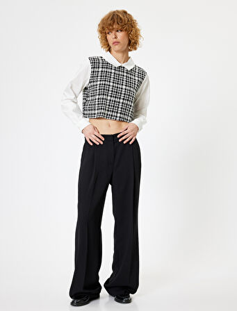Crop Bluz Gömlek Yaka Tüvit Detaylı Slim Fit