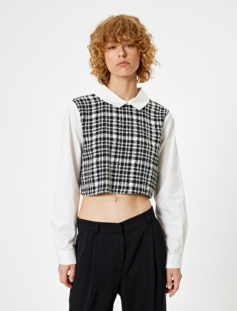 Crop Bluz Gömlek Yaka Tüvit Detaylı Slim Fit