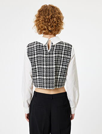Crop Bluz Gömlek Yaka Tüvit Detaylı Slim Fit