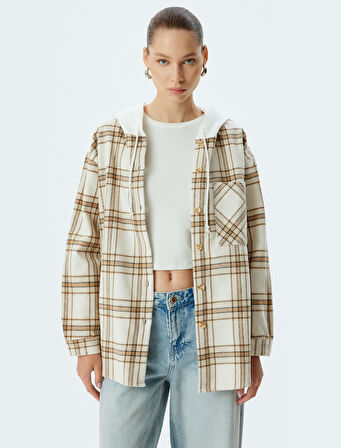 Oduncu Gömleği Oversize Kapüşonlu Cep Detaylı Düğmeli