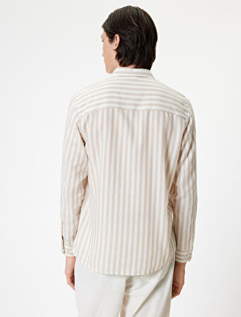 Uzun Kollu Düğmeli Yaka Çizgili Slim Fit Gömlek