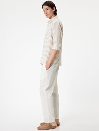 Slim Fit Gömlek Uzun Kollu Düğmeli Yaka Detaylı Pamuk Karışımlı