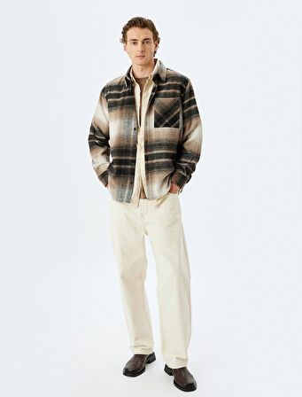 Uzun Kollu Cep Detaylı Kışlık Ekose Desenli Oduncu Gömleği