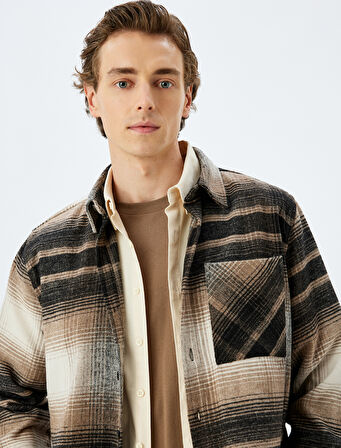 Uzun Kollu Cep Detaylı Kışlık Ekose Desenli Oduncu Gömleği