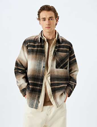 Uzun Kollu Cep Detaylı Kışlık Ekose Desenli Oduncu Gömleği