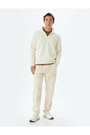 Yarım Fermuarlı Yaka Basic Şardonlu Pamuk Karışımlı Uzun Kollu Sweatshirt