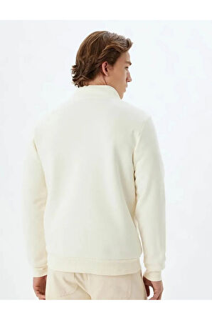 Yarım Fermuarlı Yaka Basic Şardonlu Pamuk Karışımlı Uzun Kollu Sweatshirt