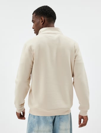 Yarım Fermuarlı Yaka Basic Şardonlu Pamuk Karışımlı Uzun Kollu Sweatshirt