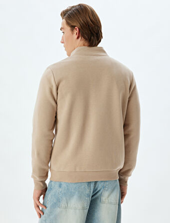 Yarım Fermuarlı Yaka Basic Şardonlu Pamuk Karışımlı Uzun Kollu Sweatshirt