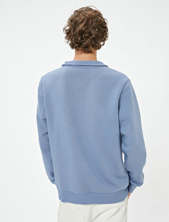 Yarım Fermuarlı Yaka Basic Şardonlu Pamuk Karışımlı Uzun Kollu Sweatshirt