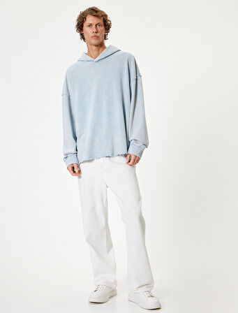 Oversize Sweatshirt Yıkamalı Basic Uzun Kollu Kapşonlu Pamuk Karışımlı