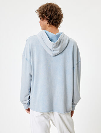 Oversize Sweatshirt Yıkamalı Basic Uzun Kollu Kapşonlu Pamuk Karışımlı