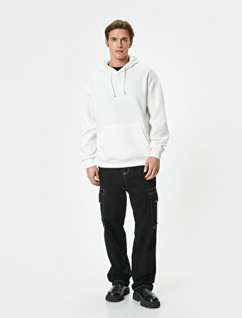Oversize Sweatshirt Kapşonlu Uzun Kollu Kanguru Cep Detaylı