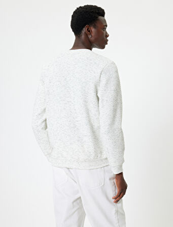 Slogan İşlemeli Sweatshirt Basic Dokulu Bisiklet Yaka Uzun Kollu