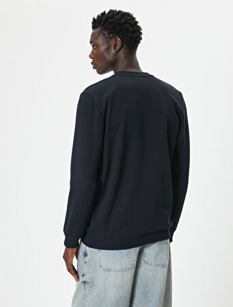 Slogan Baskılı Kazak Bisiklet Yaka Uzun Kollu Pamuk Karışımlı