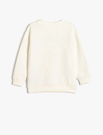 Slogan Baskılı Sweatshirt Bisiklet Yaka Pamuk Karışımlı