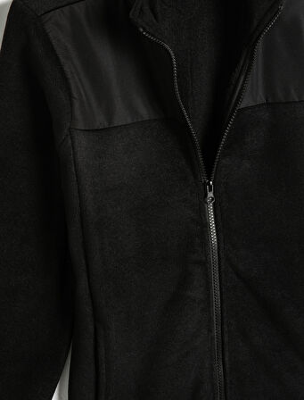 Fermuarlı Polar Sweatshirt Dik Yaka Uzun Kollu