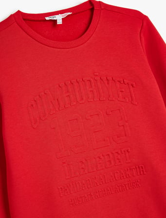 Sweatshirt Cumhuriyet Kabartma Baskılı Kısa Kollu Bisiklet Yaka