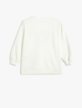 Slogan Baskılı Sweatshirt Bisiklet Yaka uzun Kollu Şardonlu