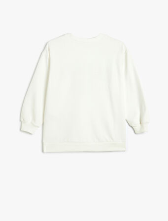 Slogan Baskılı Sweatshirt Bisiklet Yaka uzun Kollu Şardonlu