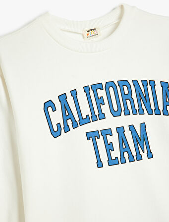 Slogan Baskılı Sweatshirt Bisiklet Yaka uzun Kollu Şardonlu