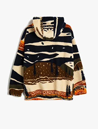Polar Kapşonlu Sweatshirt Desenli Manşetleri ve Beli Lastikli