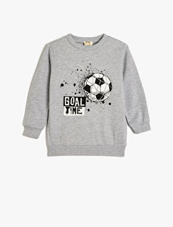 Slogan Baskılı Sweatshirt Bisiklet Yaka