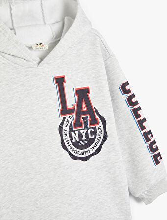 Kapşonlu Sweatshirt Los Angeles Baskılı Uzun Kollu