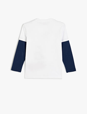 Tişört Spor Temalı Baskılı Uzun Kollu Bisiklet Yaka Pamuklu