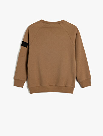 Sweatshirt Cep Detaylı Bisiklet Yaka Uzun Kollu Pamuklu Şardonlu