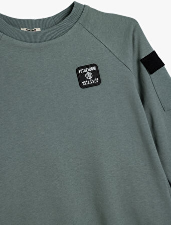 Sweatshirt Cep Detaylı Bisiklet Yaka Uzun Kollu Pamuklu Şardonlu