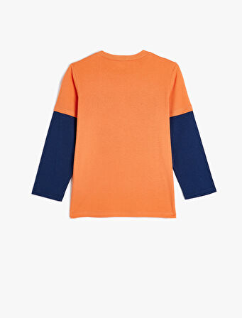 Tişört Baskı Detaylı Uzun Kollu Bisiklet Yaka 