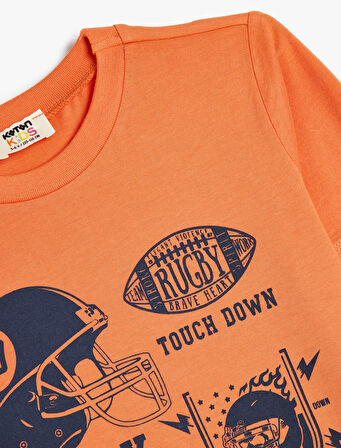 Tişört Baskı Detaylı Uzun Kollu Bisiklet Yaka 