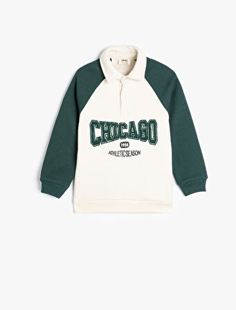 Polo Yaka Sweatshirt Baskılı Uzun Kollu Düğme Detaylı