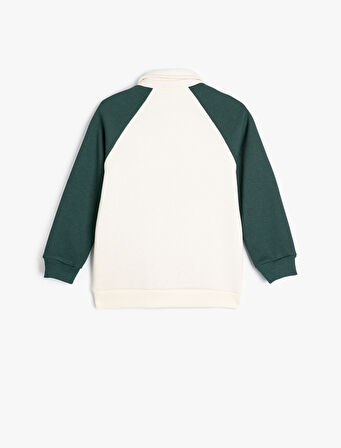 Polo Yaka Sweatshirt Baskılı Uzun Kollu Düğme Detaylı